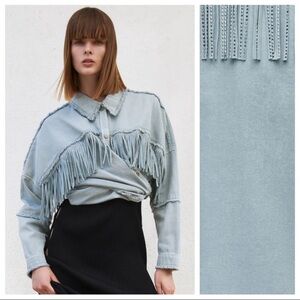 Zara Denim Jacket/Shirt with fringes. Size Small. Never worn.